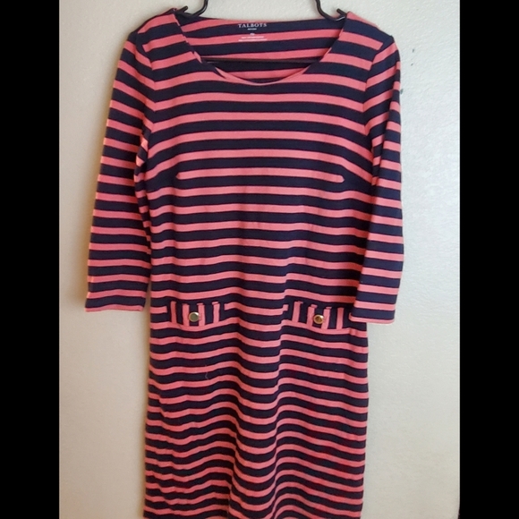 Talbots Cotton Knit Casual Striped Pink Shift Dress - Picture 1 of 6